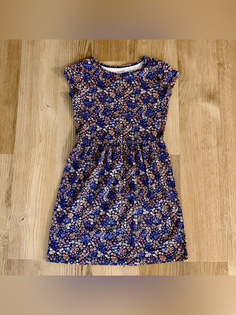 Girls’ Navy Floral Short-Sleeve Dress
